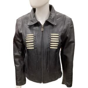VTG ZR1 Jacket Women’s Size S Leather Moto Style Native American Beading Black